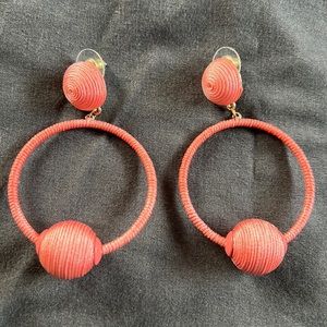 Rachel Parcell Coral color thread wrap hoop earrings